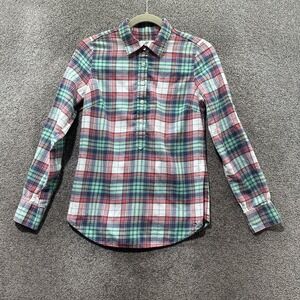 Vineyard Vines Button Up Flannel Top Women 0 Multicolor Plaid Long Sleeve Preppy